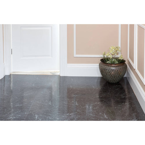 Nexus Self Adhesive Vinyl Floor Tile - 20 Tiles/20 Sq. ft., 12 x 12, Black with White Vein Marble