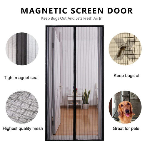 Magnetic Screen Door Mesh with Heavy Duty Mesh Curtain and Full Frame Hook&Loop Magic